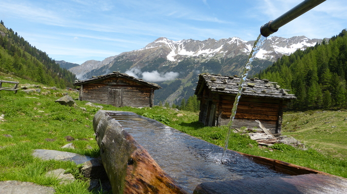 Holzbrunnen mit Quellwasser